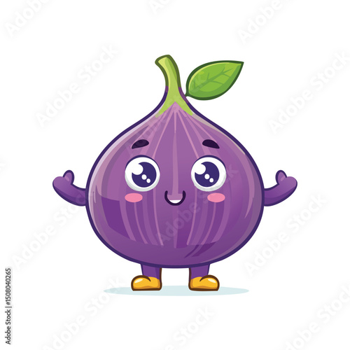 Fig in cute cartoon character style with expressive face and limbs.