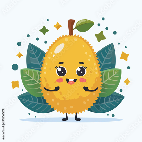 Jackfruit in cute cartoon character style with expressive face and limbs.