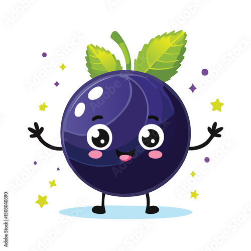 Blackcurrant in cute cartoon character style with expressive face and limbs.