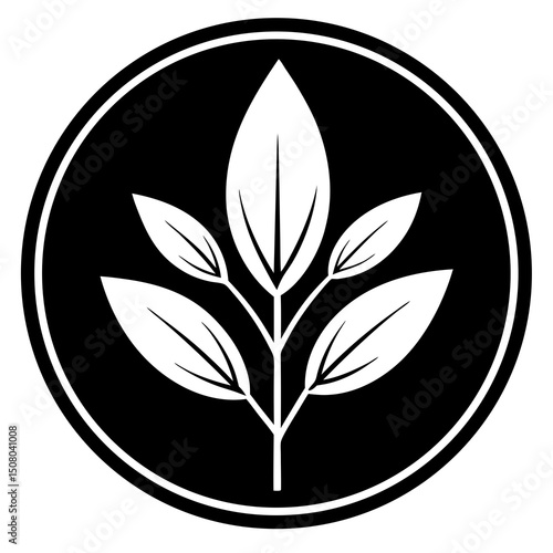 vector plant leaf inside circle eco badge on white