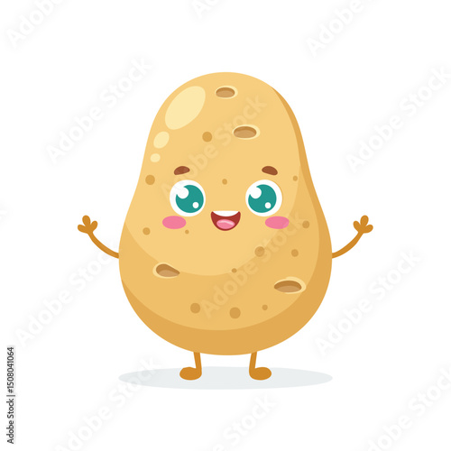 Potato in cute cartoon character style with expressive face and limbs.