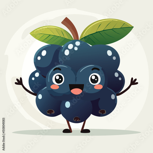 Aronia Berry in cute cartoon character style with expressive face and limbs.