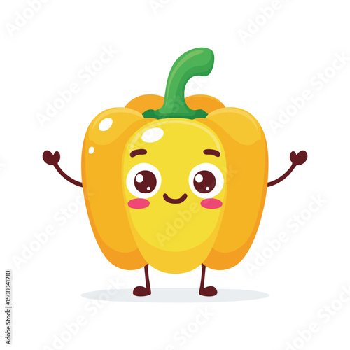 Bell Pepper in cute cartoon character style with expressive face and limbs.