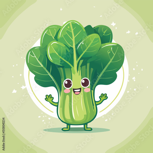 Spinach in cute cartoon character style with expressive face and limbs.