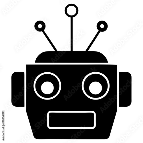 vector robot head icon with eyes and antenna