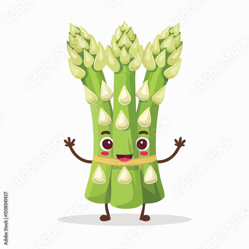 Asparagus in cute cartoon character style with expressive face and limbs.