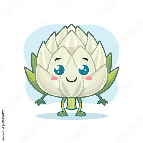 Artichoke in cute cartoon character style with expressive face and limbs.