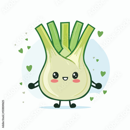 Fennel in cute cartoon character style with expressive face and limbs.