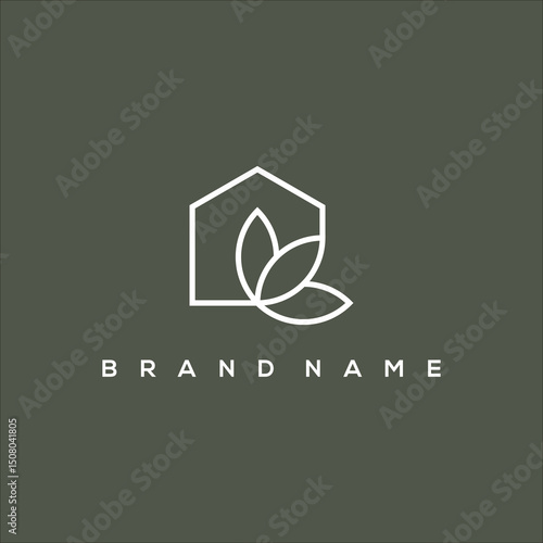 Wallpaper Mural line art minimalist icon house with leaves or plants logo vector Torontodigital.ca