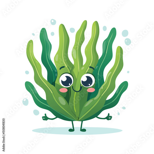 Seaweed​ in cute cartoon character style with expressive face and limbs.