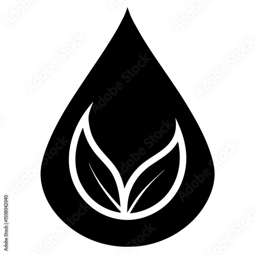 water drop with leaf green eco icon vector