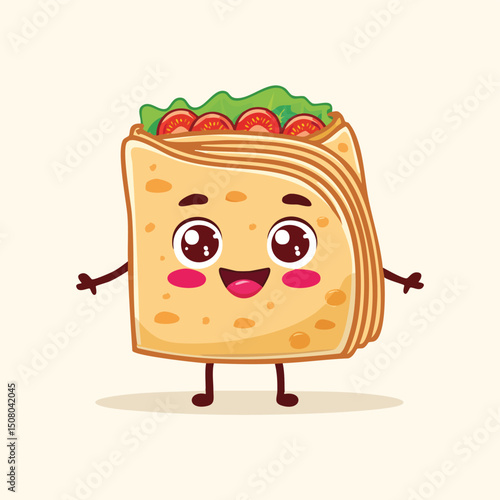 Lavash in cute cartoon character style with expressive face and limbs.