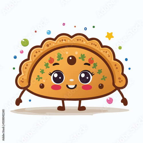 Turkish Pide in cute cartoon character style with expressive face and limbs.