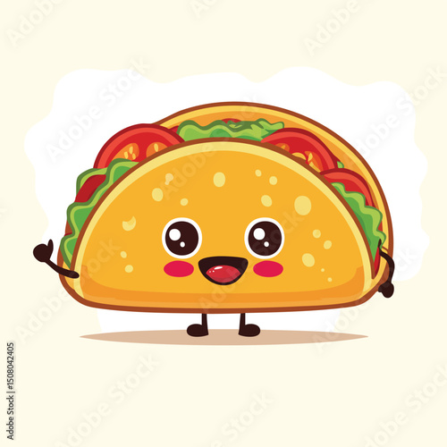 Tacos in cute cartoon character style with expressive face and limbs.