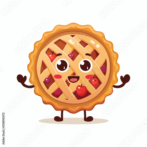 Apple Pie in cute cartoon character style with expressive face and limbs.