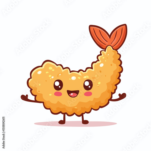 Shrimp Tempura in cute cartoon character style with expressive face and limbs.