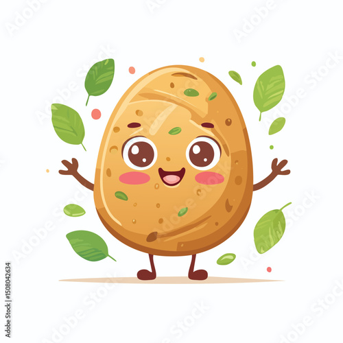 Baked Potato in cute cartoon character style with expressive face and limbs.