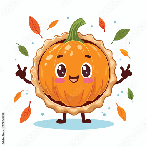 Pumpkin Pie in cute cartoon character style with expressive face and limbs.