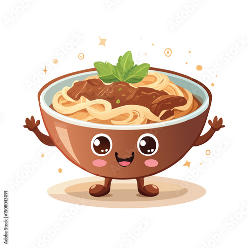 Beef Stroganoff in cute cartoon character style with expressive face and limbs.