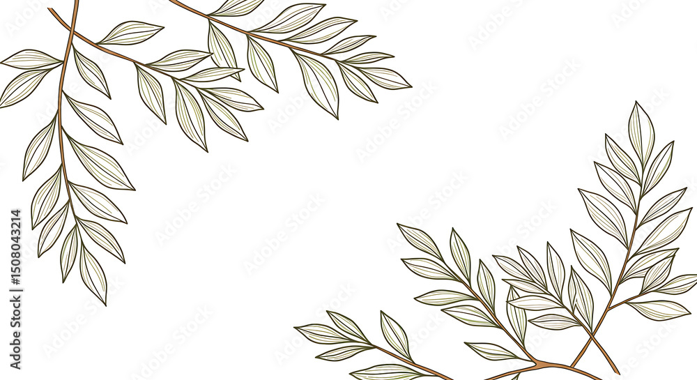 Elegant Green Leaves Corner Border Frame Botanical Illustration Nature Design Elegant Green Leaves Corner Border Frame Botanical Illustration Nature Design