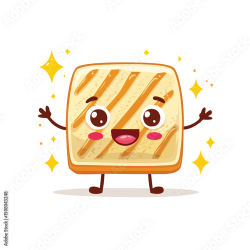 Grilled Cheese in cute cartoon character style with expressive face and limbs.