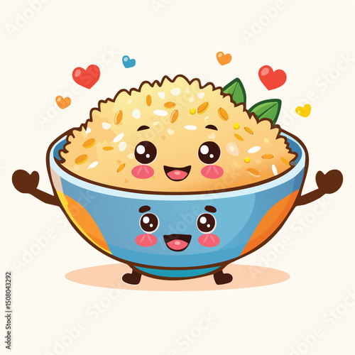 Fried Rice in cute cartoon character style with expressive face and limbs.