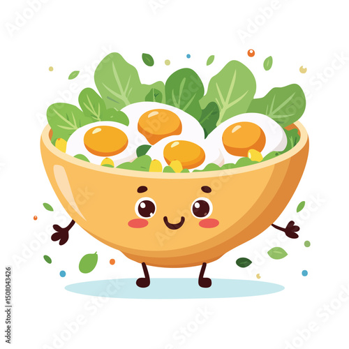 Egg Salad in cute cartoon character style with expressive face and limbs.