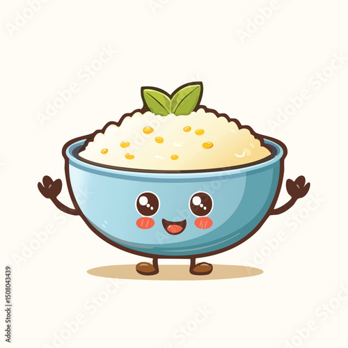 Rice Pudding in cute cartoon character style with expressive face and limbs.
