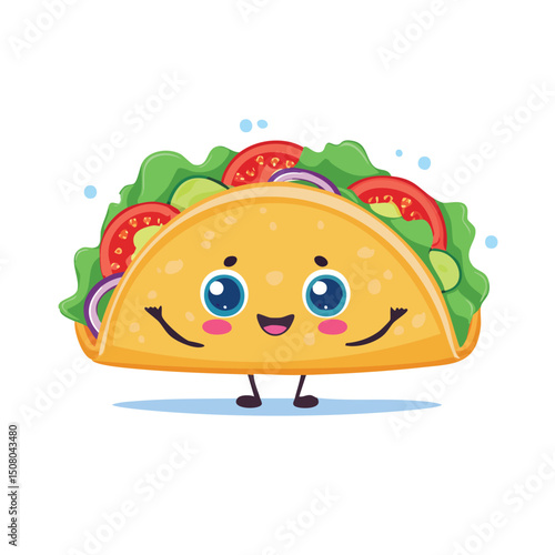 Fish Tacos in cute cartoon character style with expressive face and limbs.