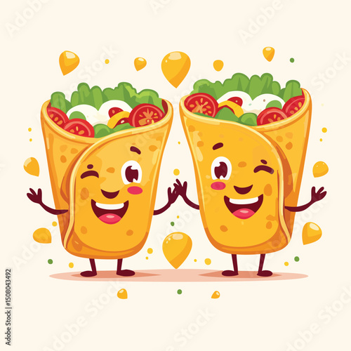 Chicken Enchiladas in cute cartoon character style with expressive face and limbs.