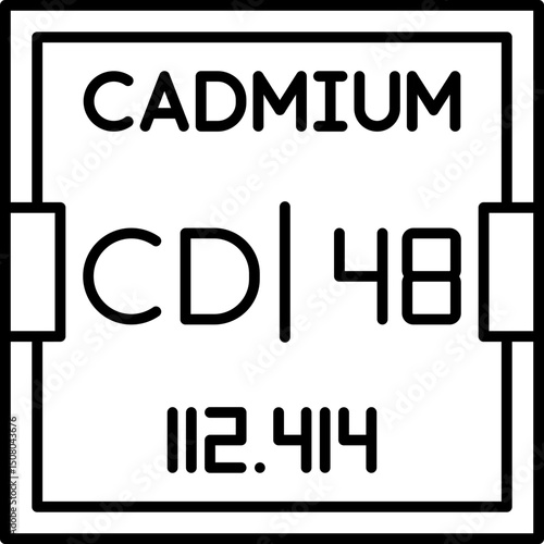 Vector icon of Cadmium from the periodic table, showing atomic number 48 and symbol Cd, ideal for chemistry education, digital labs, and scientific teaching infographics.