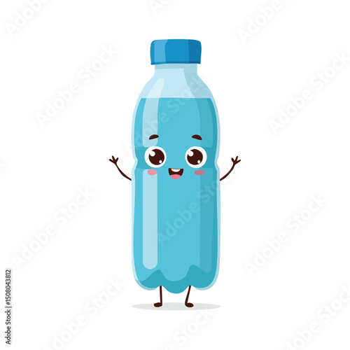 water bottle in cute cartoon character style with expressive face and limbs.