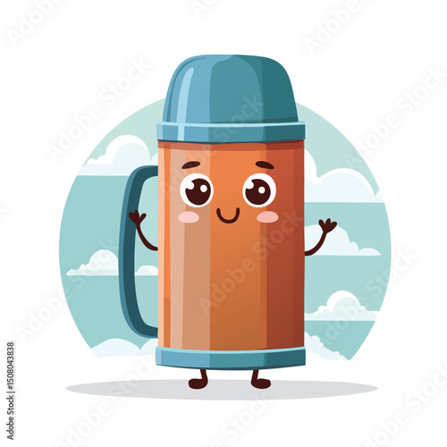 thermos in cute cartoon character style with expressive face and limbs.