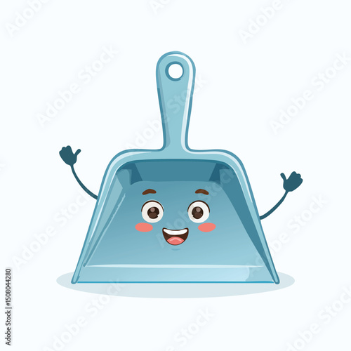 dustpan in cute cartoon character style with expressive face and limbs.