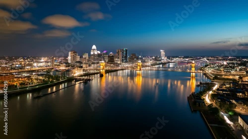 Wallpaper Mural Aerial View of City Skyline and Suspension Bridge at Dusk Torontodigital.ca