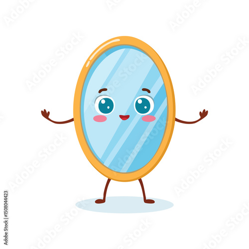 mirror in cute cartoon character style with expressive face and limbs.