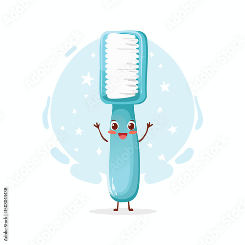 toothbrush in cute cartoon character style with expressive face and limbs.