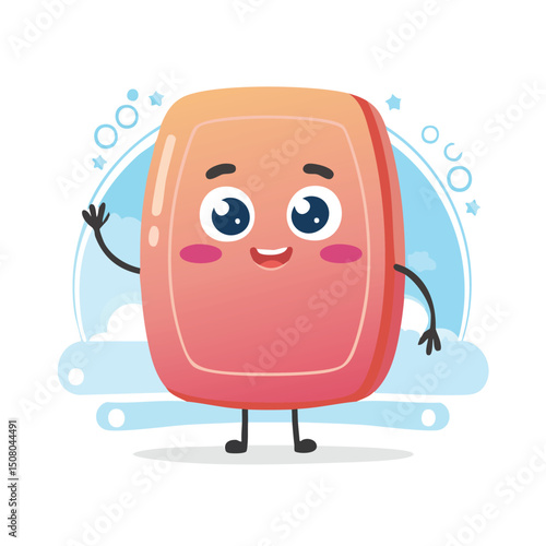 soap in cute cartoon character style with expressive face and limbs.