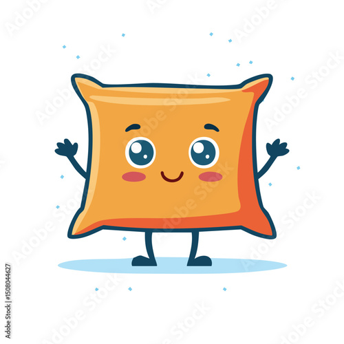 pillow in cute cartoon character style with expressive face and limbs.