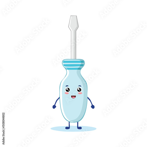 screwdriver in cute cartoon character style with expressive face and limbs.