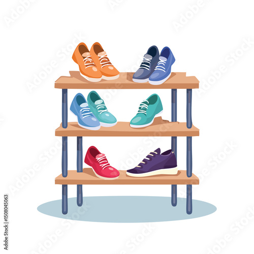shoe rack in cute cartoon character style with expressive face and limbs.