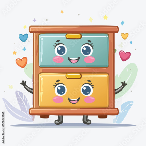 drawer in cute cartoon character style with expressive face and limbs.