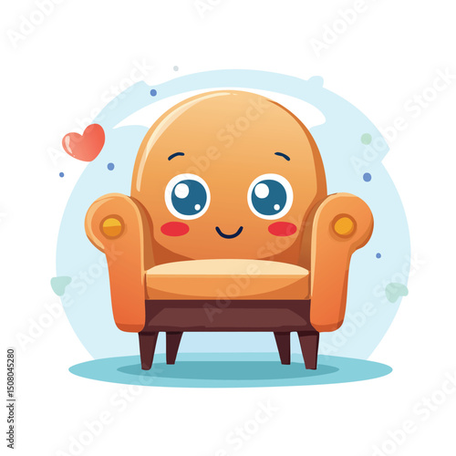 chair in cute cartoon character style with expressive face and limbs.