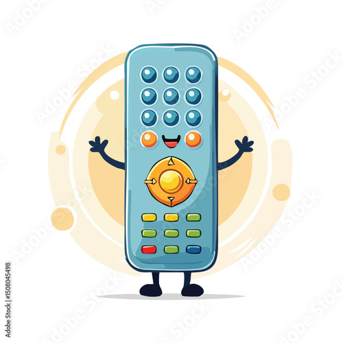 remote control in cute cartoon character style with expressive face and limbs.