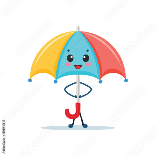 umbrella in cute cartoon character style with expressive face and limbs.