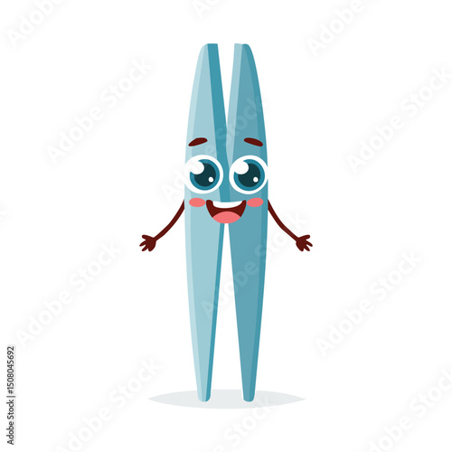 tweezers in cute cartoon character style with expressive face and limbs.