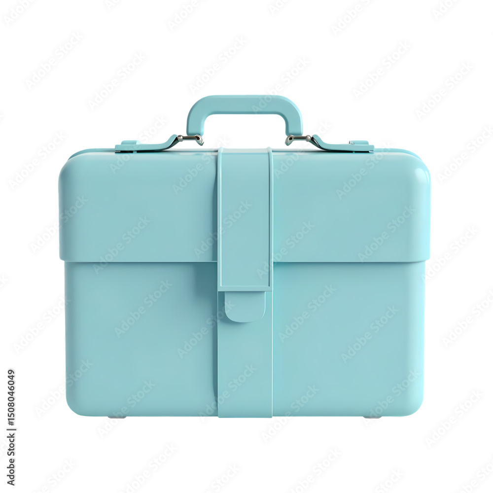 A light blue briefcase with a handle and a strap in a studio setting against a black background isolated on transprent background A light blue briefcase with a handle and a strap in a studio setting against a black background isolated on transprent background