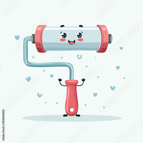lint roller in cute cartoon character style with expressive face and limbs.