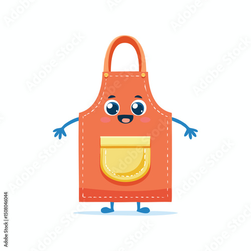 apron in cute cartoon character style with expressive face and limbs.