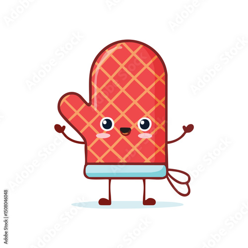 oven mitt in cute cartoon character style with expressive face and limbs.